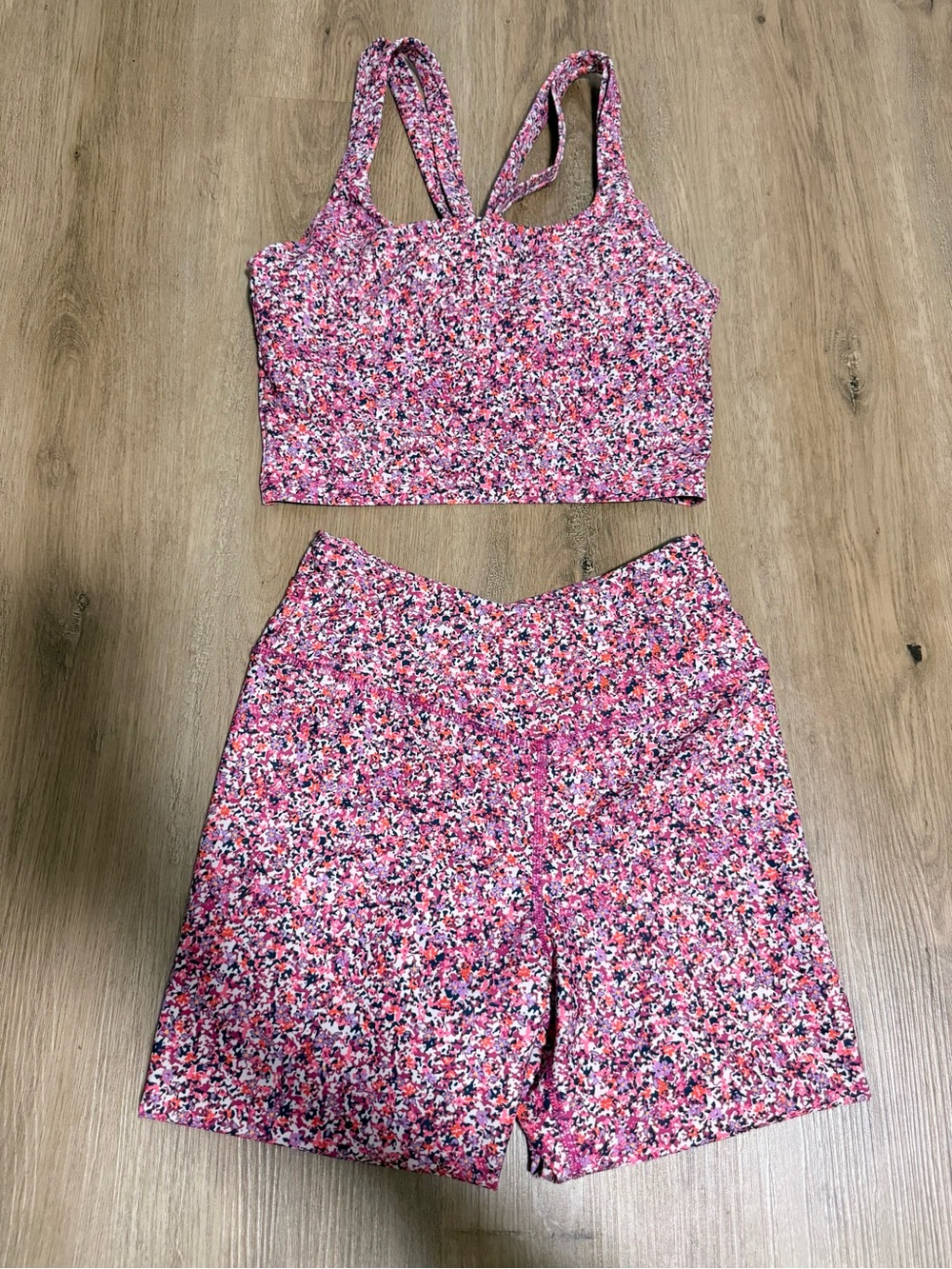 Pink Floral Active Shorts and Crop Top Set
